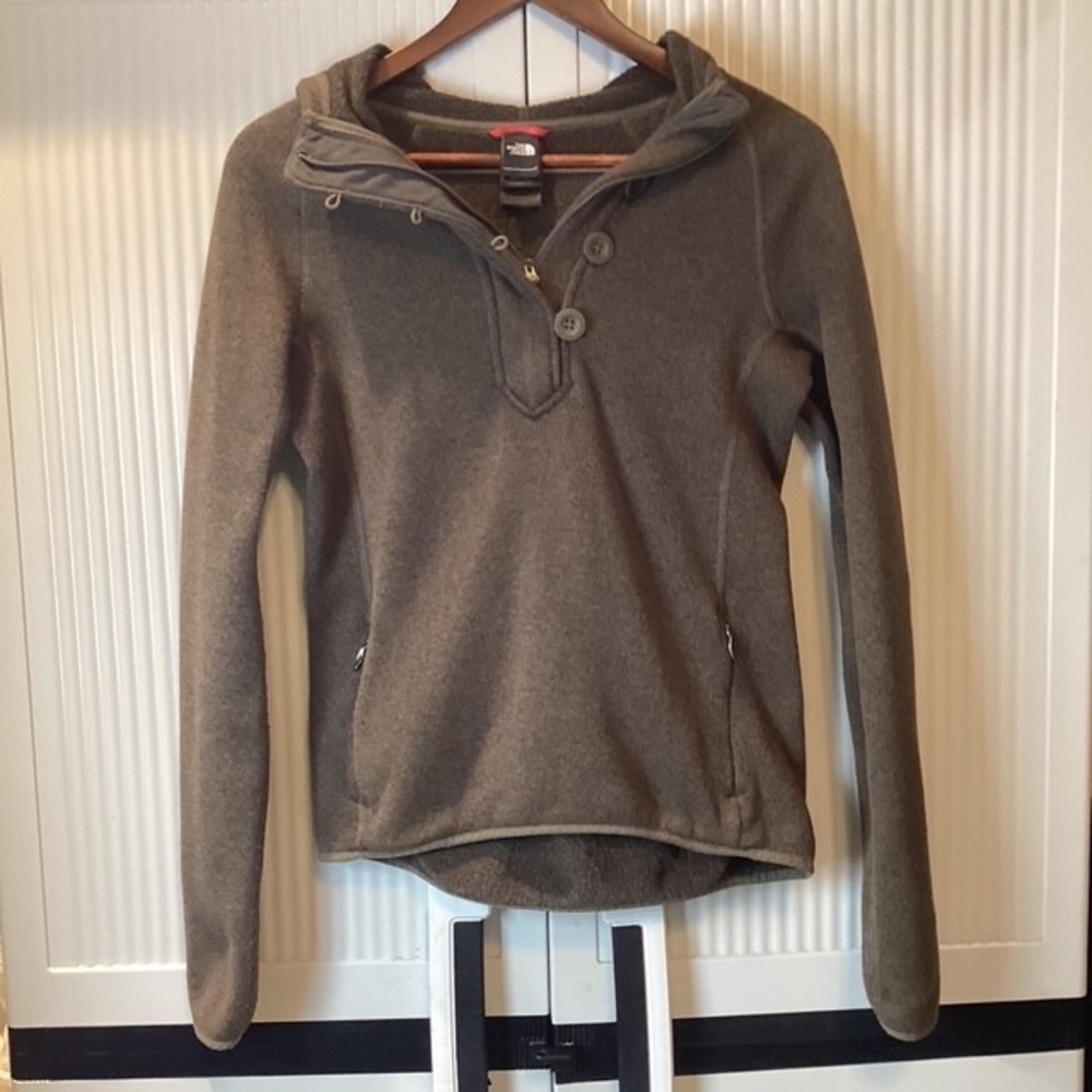 North Face Women Pullover Sweater Hoodie Petite Small‎ Zipper/Button Dark Gray